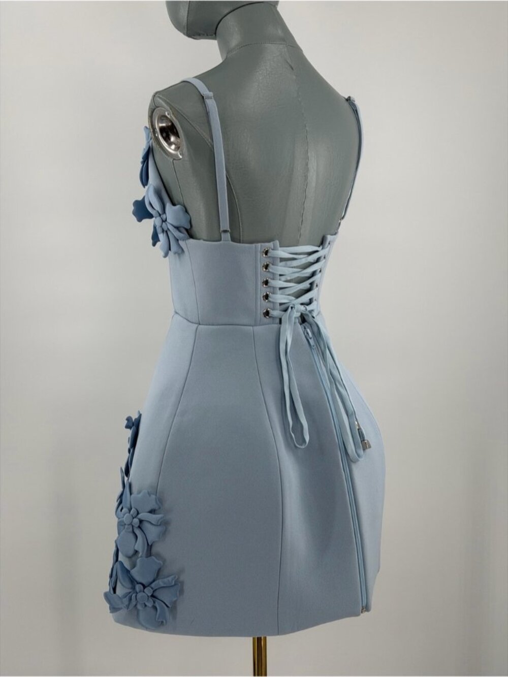 🆕 BRONX & BANCO 🧿 NWOT Emma 3D Floral Mini Dress, Pastel Blue - Sz XS US 2 - Picture 6 of 14